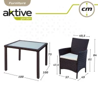 Set Muebles de Terraza Ratán Sintético 4 Sillas y Mesa Cuadrada, 100x100x75 Cm, Marrón(m-7)