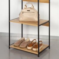 Armario Abierto con Barra Superior y 4 Estantes, 60x40x175 Cm, Negro y Madera(m-5)
