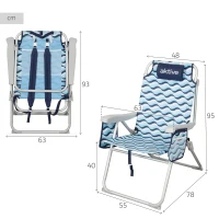 Silla de Playa Baja Plegable Multiposición XL Aluminio, 48x78x95 Cm, Azul(m-4)