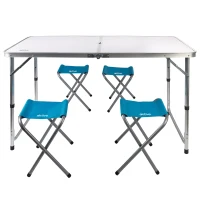 Mesa Plegable Regulable en Altura con 4 Taburetes, 120x60x60/70 Cm, Malva(m-5)