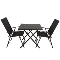 Conjunto Plegable de Jardín 3 Piezas con Mesa Cuadrada 75x75x70 Cm / 2 Sillas 47x64x95 Cm, Negro(m-1)