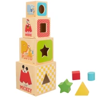 Torre de Cubos de Madera Disney Apilables con Figuras Geométricas, 13x13x23,5 Cm, Multicolor(m-1)
