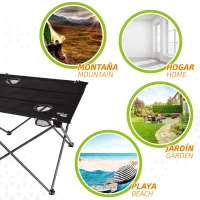 Mesa Plegable Textil para Camping Aktive, 61x50x51 Cm, Negro(m-5)