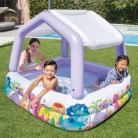 Piscina Hinchable Infantil con Toldo Extraíble, 157x157x122 Cm, Blanco y Lila(m-2)