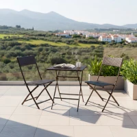 Conjunto Mesa y Sillas para Terraza Plegables de Ratán Sintético, 60x60x72 Cm, Marrón(m-5)