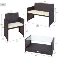 Conjunto Muebles para Jardín Ratán Sintético 3 Piezas Sillón 59x59x76 Cm, Marrón Oscuro(m-4)