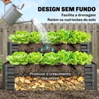 Outsunny Caixa de Plantio de 2 Níveis Floreira Exterior de Aço com Desenho de Escada para Cultivos 120x101x58 cm Cinza Escuro(m-6)