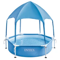 Piscina Desmontable Hexagonal 700 L con Toldo UPF 50+ y Estructura Metálica, 183x183x38 Cm, Azul(m-1)