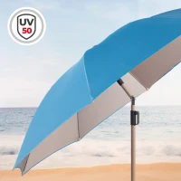 Sombrilla Playa UV50 Reclinable 8 Varillas, 220 Cm, Azul(m-3)