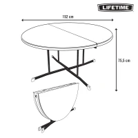 Mesa Redonda Plegable Lifetime, Tablero Polietileno 45 Mm, 152x152x75,5 Cm, Blanco(m-8)