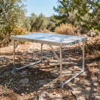 Mesa Plegable Aktive Camping Estructura Aluminio Tablero MDF, 60x40x25 Cm, Crema(m-6)