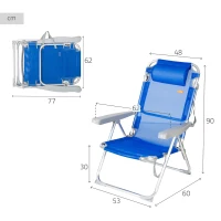 Silla Playera Alta Plegable Multiposición con Cojín, 48x60x90 Cm, Azul(m-4)