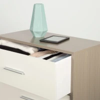 Cómoda Vertical 4 Cajones de Tela, 58x30x91 Cm, Blanco y Madera(m-3)