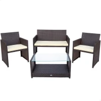 Conjunto Muebles para Jardín Ratán Sintético 3 Piezas Sillón 59x59x76 Cm, Marrón Oscuro(m-1)