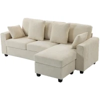 HOMCOM Ecksofa mit umkehrbarer Chaiselongue, 3-Sitzer Sofa mit Samtoptik, breite und tiefe Sitzfläche, Federkissen, Beige(m-10)