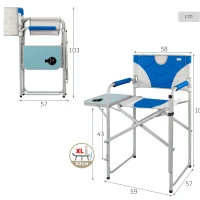 Silla de Director Plegable XL con Mesa Lateral y Reposapiés, 58x57x103 Cm, Azul y Gris(m-4)