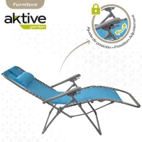 Tumbona Plegable Gravedad Cero con Cojín Acolchado, 160x52x76 Cm, Azul(m-3)