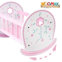 Cuna Balancín para Muñecas Madera Natural, 47x35x36 Cm, Blanco y Rosa(m-2)