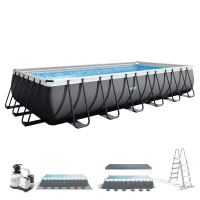 Piscina Desmontable Rectangular Ultra XTR Frame Depuradora de Arena, 732x366x132 Cm, Gris Oscuro(m-1)