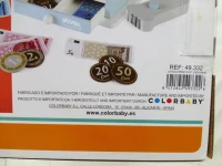 Caja Registradora de Madera Woomax, con 18 Piezas, 18x18x15 Cm, Azul y Gris(m-8)