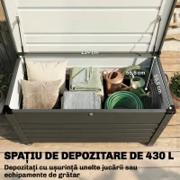 Outsunny Ladă 430L, Recipient Metalic cu Capac Blocabil, Roți, Mânere Laterale, Gri(m-4)