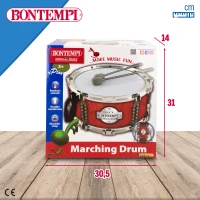Tambor de Marcha Bontempi Doble Membrana con Baquetas y Correa, 30,5x13,5 Cm, Rojo(m-7)