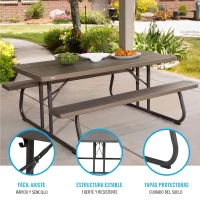 Mesa Picnic Plegable con Bancos Integrados Ultrarresistente, 183x76x74 Cm, Marrón(m-3)