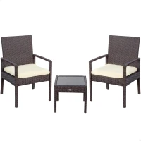 Conjunto Muebles de Jardín 2 Sillones y Mesa con Cojines, 54,5x59x79 Cm, Marrón Oscuro(m-1)