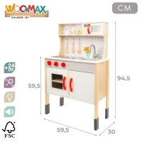 Cocina Infantil de Madera Woomax Eléctrica, 59,5x30x94,5 Cm, Madera Natural(m-4)