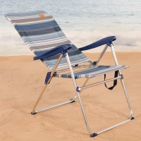Silla Playa Plegable Alta 5 Posiciones, 47x67x110 Cm, Azul y Gris(m-3)