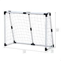 Set Portería Fútbol Plegable con Balón e Hinchador, 132x101x59 Cm, Blanco y Negro(m-4)
