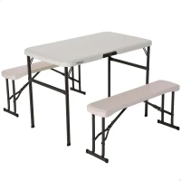 Conjunto Plegable Mesa y 2 Bancos Lifetime Ultrarresistente, 107x61x74 Cm, Gris(m-1)