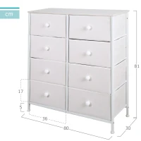 Cómoda 8 Cajones de Tela, 80x30x81 Cm, Blanco(m-4)