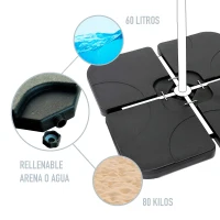 Base Parasol Rellenable Cuadrada 4 Piezas 50x50x7,5 Cm, Negro(m-3)
