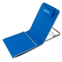 Esterilla Plegable de Playa Respaldo Reclinable 3 Posiciones Cojín Bolsillo, 48x131x55 Cm, Azul(m-7)