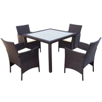 Set Muebles de Terraza Ratán Sintético 4 Sillas y Mesa Cuadrada, 100x100x75 Cm, Marrón(m-1)