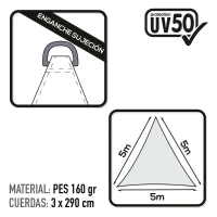 Vela de Sombra Triangular Aktive Garden Poliéster 160 G/m2 UV50, 500x500x500 Cm, Blanco(m-3)