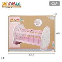 Cuna Balancín para Muñecas Madera Natural, 47x35x36 Cm, Blanco y Rosa(m-6)