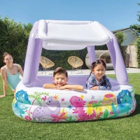 Piscina Hinchable Infantil con Toldo Extraíble, 157x157x122 Cm, Blanco y Lila(m-7)