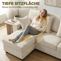 HOMCOM Ecksofa mit umkehrbarer Chaiselongue, 3-Sitzer Sofa mit Samtoptik, breite und tiefe Sitzfläche, Federkissen, Beige(m-8)
