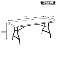 Mesa Rectangular Plegable Lifetime Patas Abatibles, 182x76x73,5 Cm, Negro(m-8)