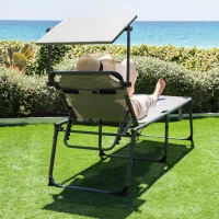 Tumbona Plegable Multiposición XL con Parasol y Cojín, 193x67x48 Cm, Gris(m-3)