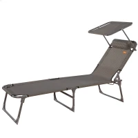 Tumbona Plegable de Playa con Parasol y Cojín Acolchado, 193x53x30 Cm, Gris(m-1)