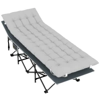 Outsunny 68cm Wide Folding Bed, Camping Cot for Adults with Mattress, Carry Bag, Storage Pocket, Max Load 150kg, Light Grey(m-10)