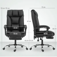 HOMCOM Sedia da Ufficio Reclinabile a 155° con Poggiapiedi, Doppia Imbottitura e Rivestimento in Finta Pelle, Nero(m-3)