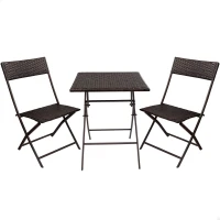 Conjunto Mesa y Sillas para Terraza Plegables de Ratán Sintético, 60x60x72 Cm, Marrón(m-1)