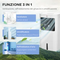 HOMCOM Raffrescatore Evaporativo e Ventilatore con Ghiaccio 3 in 1 a 3 Velocità con Timer, 32x37x74 cm, Bianco(m-17)