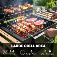 Outsunny Charcoal BBQ Grill with Height Adjustable Charcoal Pan, Barbecue Smoker with Warming Rack, 3 Shelves, Temperature Gauge, Wheels, Bottle Opener for Outdoor Cooking Garden Party(m-4)