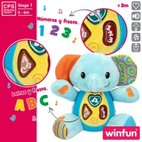 Peluche Elefante Educativo Que Habla con Luces y Sonidos, 16,5x9x16,5 Cm, Azul(m-4)