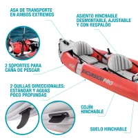 Kayak Hinchable INTEX K2 Excursion Pro, 2 Plazas Vinilo 3 Capas 0,75 Mm, 384x94x46 Cm, Naranja(m-3)
